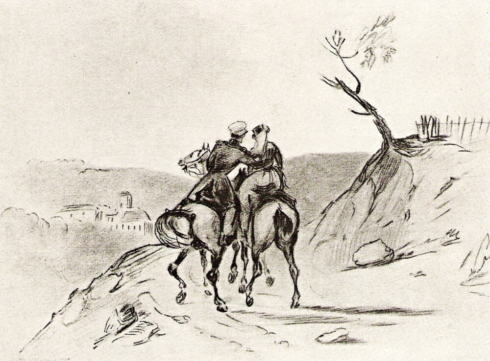 Офицер верхом и амазонка. Худ. — М. Ю. Лермонтов. 1841