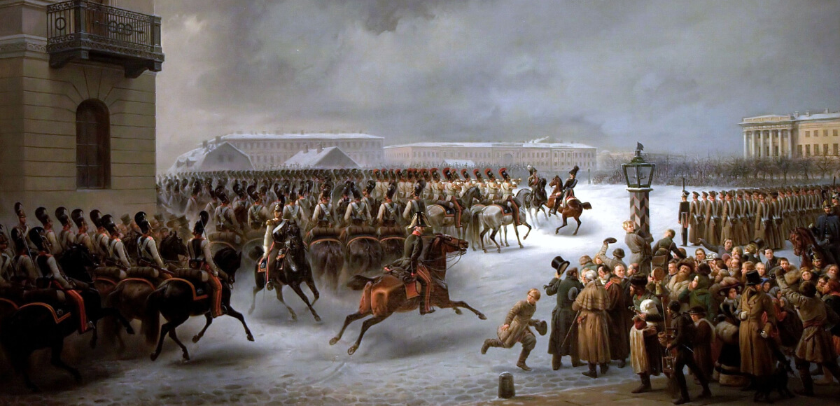 Декабристы на Сенатской площади. Худ. — В. Ф. Тимм. XIX в