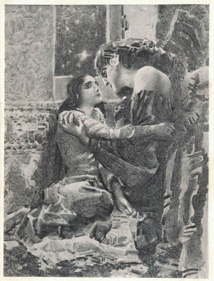 Тамара и⦁Демон. Иллюстрация Михаила Врубеля поэме Лермонтова «Демон». 1890