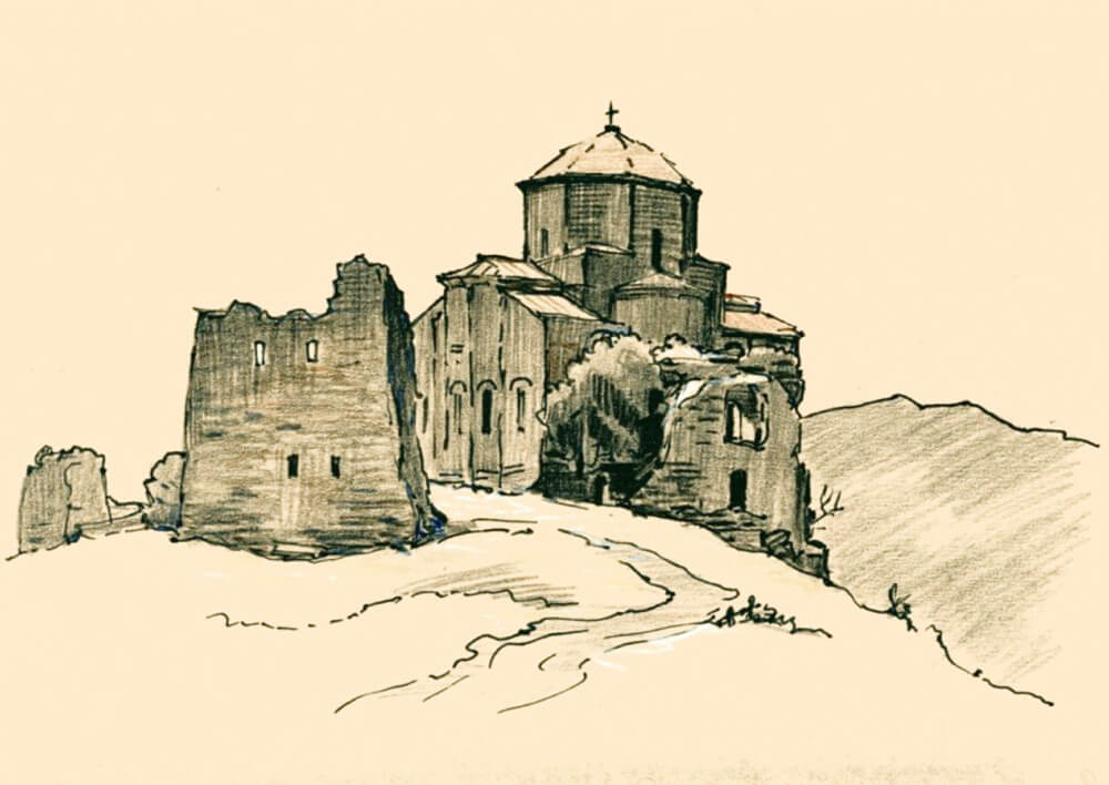 Гора Мцхета. Храм Джварис Сандари — место действия поэмы «Мцыри». 1964