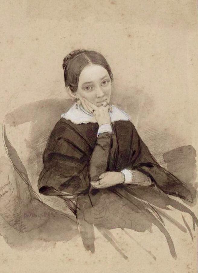 Портрет Е. А. Хвостовой (ур. Сушкова). Худ. — Н. И. Тихобразов. 1844